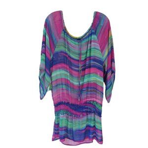 W Swim Sheer Coverup Striped Tunic Blouse, Size S